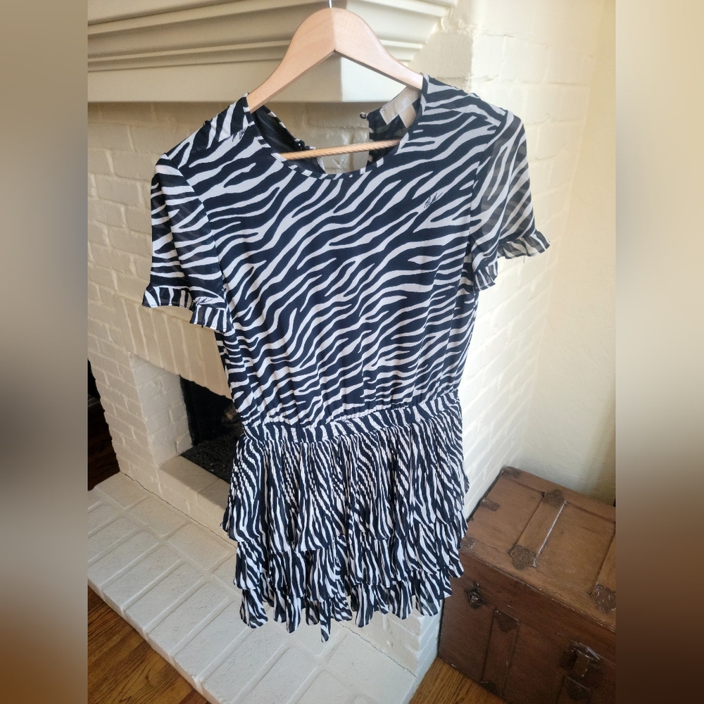 MICHAEL Michael Kors Zebra Print Tiered Dress Size M